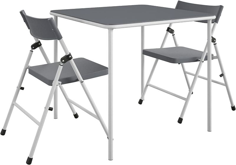 Photo 1 of CoscoProducts Kid's 3-Piece Activity Set, Table and 2 Folding Chairs, Pinch-Free Design, Easy to Clean, Multi-Purpose, Easy to Assemble, Portable, Great for Snacking, Homework, & Games, Grey
