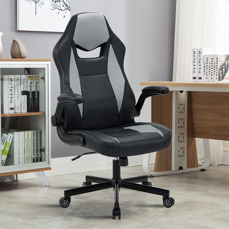 Photo 1 of Gaming Chair Ergonomic Office Chair Swivel Racing Chair High Back Desk Chair Reclining Computer Chair PU Leather Executive PC Gamer Chair Adjustable Task Chair with Headrest Armrests (Gray Style2)
