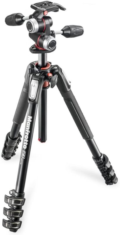 Photo 1 of Manfrotto 190XPRO Aluminum 4-Section Tripod Kit with 3-Way Head (MK190XPRO4-3W)
