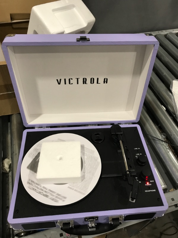 Photo 2 of Victrola Vintage 3-Speed Bluetooth Portable Suitcase Record Player with Built-in Speakers | Upgraded Turntable Audio Sound | Lavender (VSC-550BT-LVG) Lavender/Silver Record Player