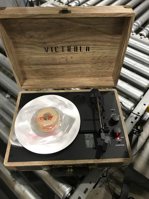 Photo 2 of Victrola Vintage 3-Speed Bluetooth Portable Suitcase Record Player with Built-in Speakers | Upgraded Turntable Audio Sound| Includes Extra Stylus | Oatmeal (VSC-550BT-FOT)