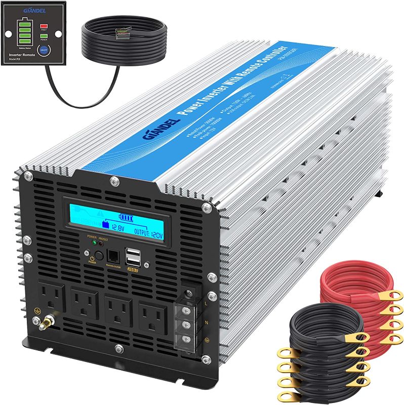 Photo 1 of 5000Watt Heavy Duty Modified Sine Wave Power Inverter DC 12volt to AC 120volt with LCD Display 4 AC Sockets Dual USB Ports & Remote Control for Truck RV and Emergency
