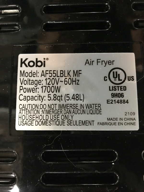 Photo 6 of -USED FOR PARTS-
Kobi Air Fryer, XL 5.8 Quart,1700-Watt Electric Hot Air Fryers Oven & Oilless Cooker, LED Display, 8 Preset Programs, Shake Reminder, for Roasting, Nonstick Basket, ETL Listed (100 Recipes Book Included) (Black)
