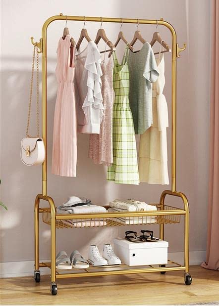 Photo 1 of **SEE NOTES**
Thick forest Gold Clothes Rack Gold Clothing Rack Gold Garment Rack Rolling Organizer with Wheels Bottom Shelves Double Tiers for Multipurpose
