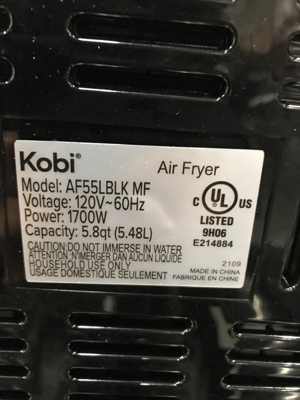 Photo 6 of -USED FOR PARTS-
Kobi Air Fryer, XL 5.8 Quart,1700-Watt Electric Hot Air Fryers Oven & Oilless Cooker, LED Display, 8 Preset Programs, Shake Reminder, for Roasting, Nonstick Basket, ETL Listed (100 Recipes Book Included) (Black)
