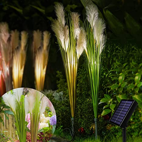 Photo 1 of 47"/120cm Solar Garden Lights Outdoor Waterproof Pampas Grass Tall Faux Plants Battery Powered Large Fake Plants for Floor Vase Filler Room Spring Outdoor Landscape Lightning Green Yard Patio Décor
