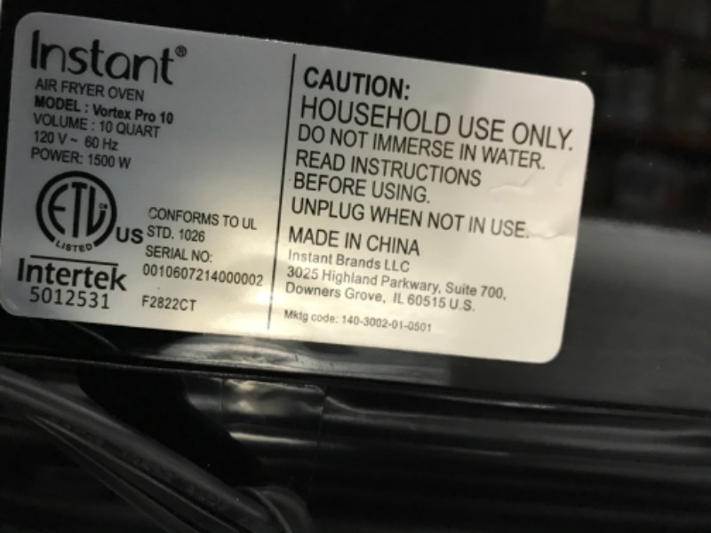 Photo 3 of **SMALL HOLE ON BACK PANEL***
Instant Vortex Pro Air Fryer, 10 Quart, 9-in-1 Rotisserie and Convection Oven, From the Makers of Instant Pot with EvenCrisp Technology, App With Over 100 Recipes, 1500W, Stainless Steel 10QT Vortex Pro