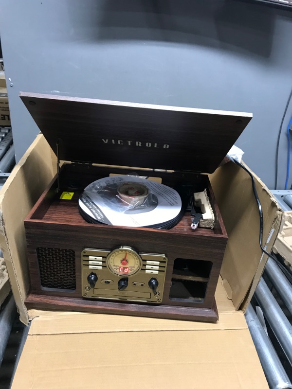 Photo 3 of *FRAME IS BROKEN**
Victrola Nostalgic 6-in-1 Bluetooth Record Player & Multimedia Center with Built-in Speakers - 3-Speed Turntable, CD & Cassette Player, AM/FM Radio | Wireless Music Streaming | Espresso
