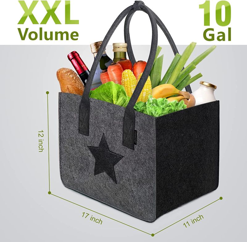 Photo 1 of TOPDesign Reusable Grocery Felt Bag with Long Handle, Large Durable Shopping Basket, Utility Tote Bag for Organization, Storing Wood, Stand Upright (Star)
