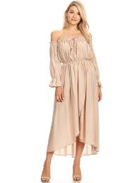 Photo 1 of Casual Boho Long Sleeve Off Shoulder Renaissance Dress, Beige (M)
