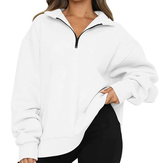 Photo 1 of Trendy Queen Womens Oversized Half Zip Pullover Long Sleeve Sweatshirt Quarter Zip Hoodie Sweater Teen Girls Fall Y2K Clothes (S)
