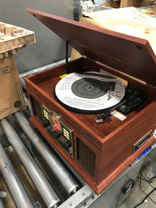 Photo 2 of Victrola Nostalgic 6-in-1 Bluetooth Record Player & Multimedia Center with Built-in Speakers - 3-Speed Turntable, CD & Cassette Player, FM Radio | Wireless Music Streaming | Mahogany
