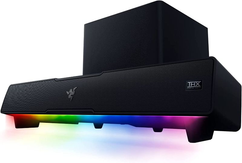 Photo 1 of Razer Leviathan V2: Multi-Driver PC Gaming Soundbar with Subwoofer - THX Spatial Audio - Compact Design - Chroma RGB - Bluetooth 5.2 - for PC, Desktop/Laptop, Smartphones, Tablets & Nintendo Switch
