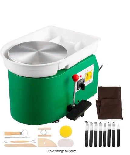 Photo 1 of 11 in. Pottery Wheel 350-Watt Adjustable Feet Lever Pedal Electric DIY Clay Tool with Tray for Ceramic Work, Green

