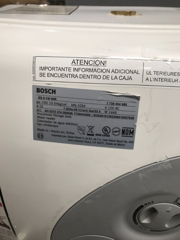 Photo 4 of Bosch Electric Mini-Tank Water Heater Tronic 3000 T 4-Gallon (ES4) - Eliminate Time for Hot Water - Shelf, Wall or Floor Mounted
