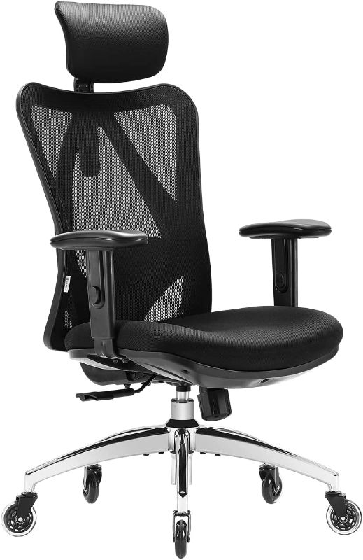 Photo 1 of XUER Ergonomic Office Chair, Mesh Computer Desk Chair with Adjustable Sponge Lumbar Support, Thick Cushion, PU Armrest and Headrest, High Back Swivel Home...
