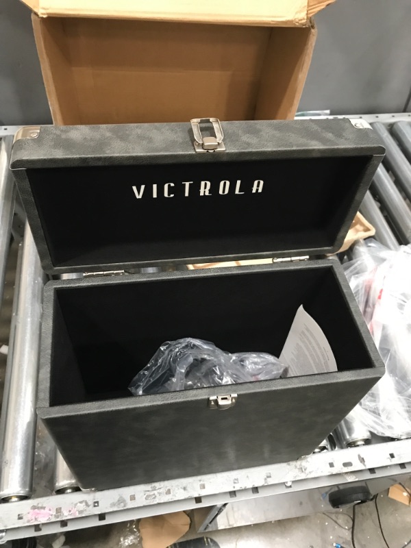 Photo 2 of Victrola Vintage Vinyl Record Storage and Carrying Case, Fits all Standard Records - 33 1/3, 45 and 78 RPM, Holds 30 Albums, Perfect for your Treasured Record Collection, Gray, 1SFA (VSC-20-GRY)