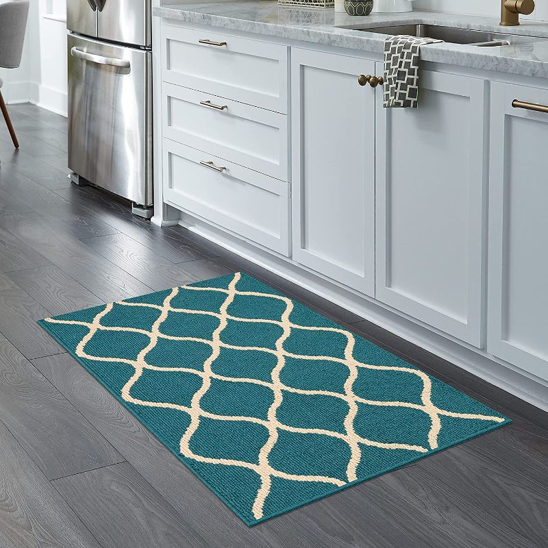 Photo 1 of 
Maples Rugs Rebecca Contemporary Kitchen Rugs Non Skid Accent Area Carpet [Made in USA], 2'6 x 3'10, Teal/Sand
Color:2'6" x 3'10