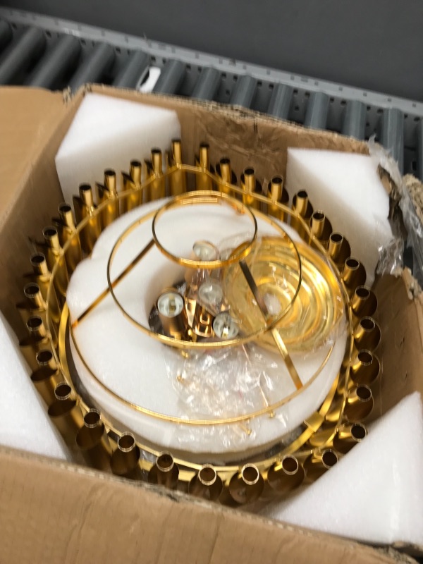 Photo 2 of **dented**
Gold Crystal Chandelier 3-Tier Dining Room Chandelier Light fixtures Modern Chandeliers for Dining Room Small Pendant Light Fixture for Living Room Foyer Kitchen Island Entryway Round 5 Light W15.7” Gold 1/W15.7in