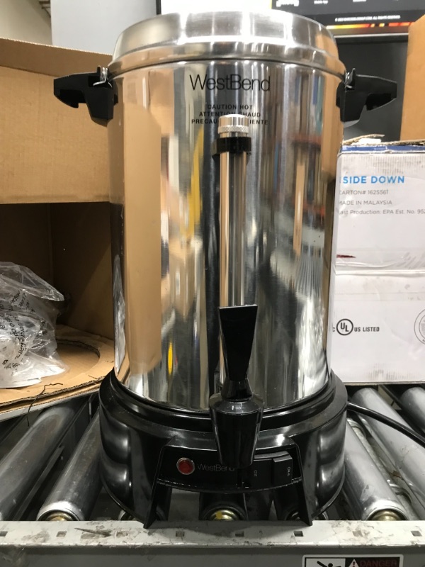 Photo 3 of **PARTS ONLY, NON-FUNCTIONAL***
West Bend 13500 Coffee Urn Commercial Highly-Polished Aluminum NSF Approved Features Automatic Temperature Control Large Capacity with Fast Brewing and Easy Clean Up, 55-Cup, Silver