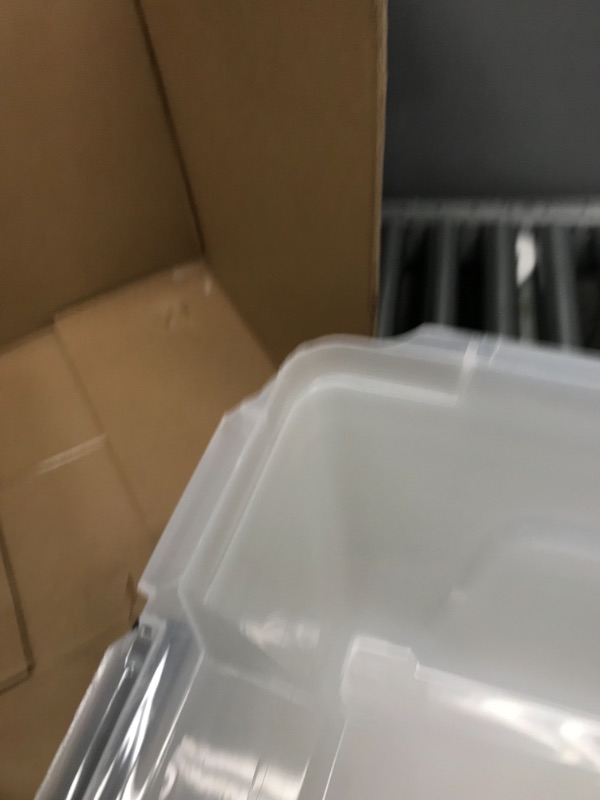 Photo 2 of ***ALL LIDS MISSING ***
IRIS USA 53 Qt. Plastic Storage Bin Tote Organizing Container with Durable Lid and Secure Latching Buckles, Stackable and Nestable, 6 Pack, clear with Black Buckle f) 53 Qt. - 6 Pack