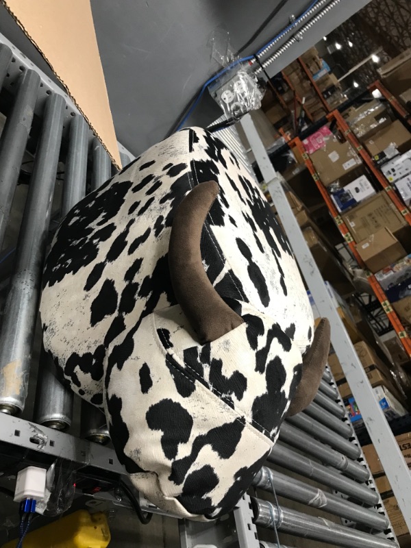 Photo 2 of **MISSING LEGS**
Christopher Knight Home Bessie Patterned Velvet Cow Ottoman, Black And White Cow Hide / Natural