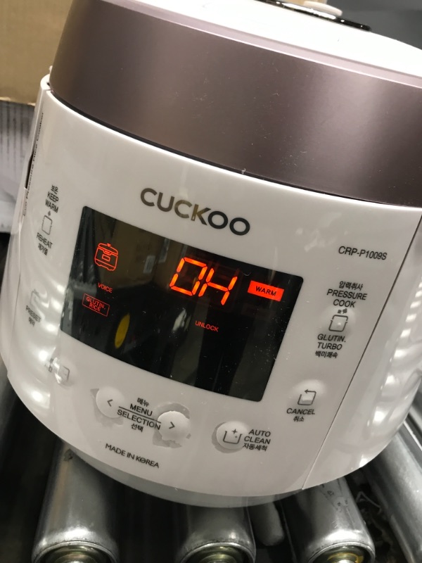 Photo 2 of **BROKEN ON THE SIDE  BUT FUNCTIONAL***
Cuckoo CRP-P1009SW 10 Cup Electric Heating Pressure Cooker & Warmer – 12 Built-in Programs, Glutinous (White), Mixed, Brown, GABA Rice, [1.8 liters] White 10 cups