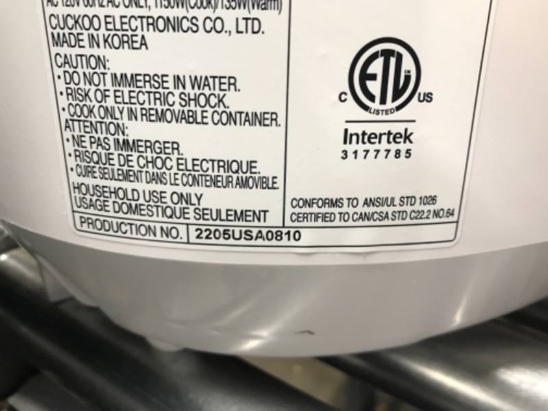 Photo 4 of **BROKEN ON THE SIDE  BUT FUNCTIONAL***
Cuckoo CRP-P1009SW 10 Cup Electric Heating Pressure Cooker & Warmer – 12 Built-in Programs, Glutinous (White), Mixed, Brown, GABA Rice, [1.8 liters] White 10 cups