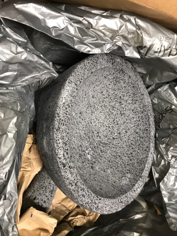 Photo 3 of **BROKEN LEG***
EMATIK Molcajete 10” Mortar & Pestle with free Root Brush, Salsera Salsa Guacamole Tejolote Lavastone Aztec Mayan Toltec Volcanic Rock Ancient Traditional Pre-Hispanic Antique