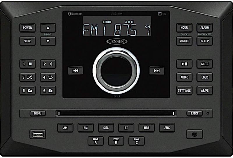 Photo 1 of Jensen JWM62A AM|FM|DVD|CD|USB|AUX|App Ready Bluetooth Wallmount Stereo with App Control, Plays: CD, CD-R, CD-RW, DVD, DVD+RW, DVD-RW, MP3, DVD-Video, MPEG-4, VCD, JPEG, CD-DA, MP3, WMA, Dolby
