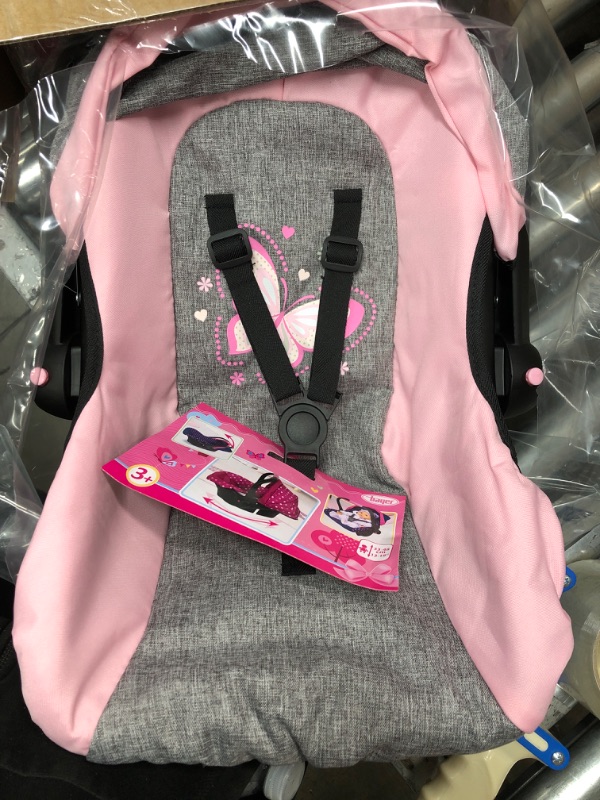 Photo 1 of Bayer Design 67933AA Toy, Car Seat Easy Go for Neo Vario Pram with Cover, Doll Accessories, Pink, Grey with Butterfly
