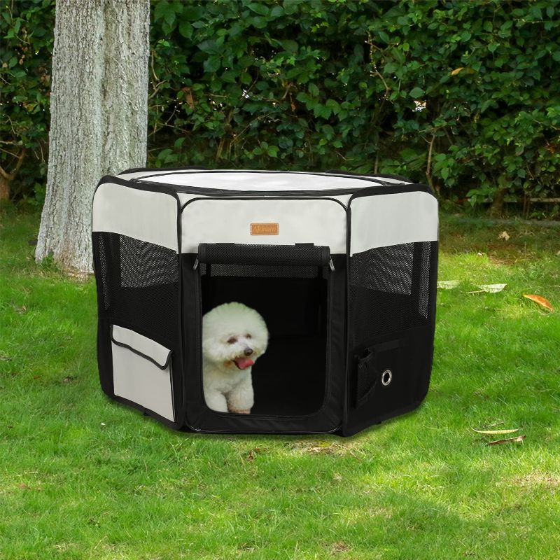 Photo 1 of Akinerri Dog Playpen, Foldable Puppy Pet Exercise Kennel with Removable Mesh Shade Cover, Portable Pet Playpen for Pet’s Indoor or Outdoor Training
