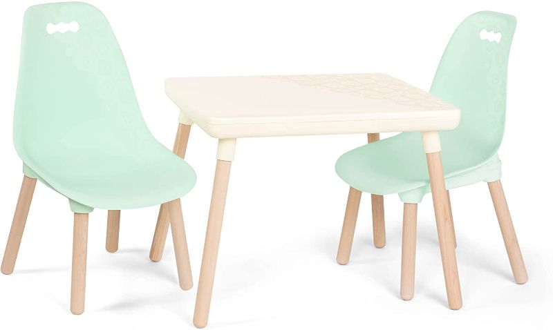 Photo 1 of B. Spaces by Battat – Kids Furniture Set – 1 Craft Table & 2 Kids Chairs with Natural Wooden Legs (Ivory and Mint)
