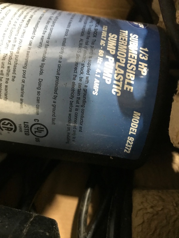 Photo 1 of 1/3 HP Thermoplastic Sump Pump with Vertical Switch
