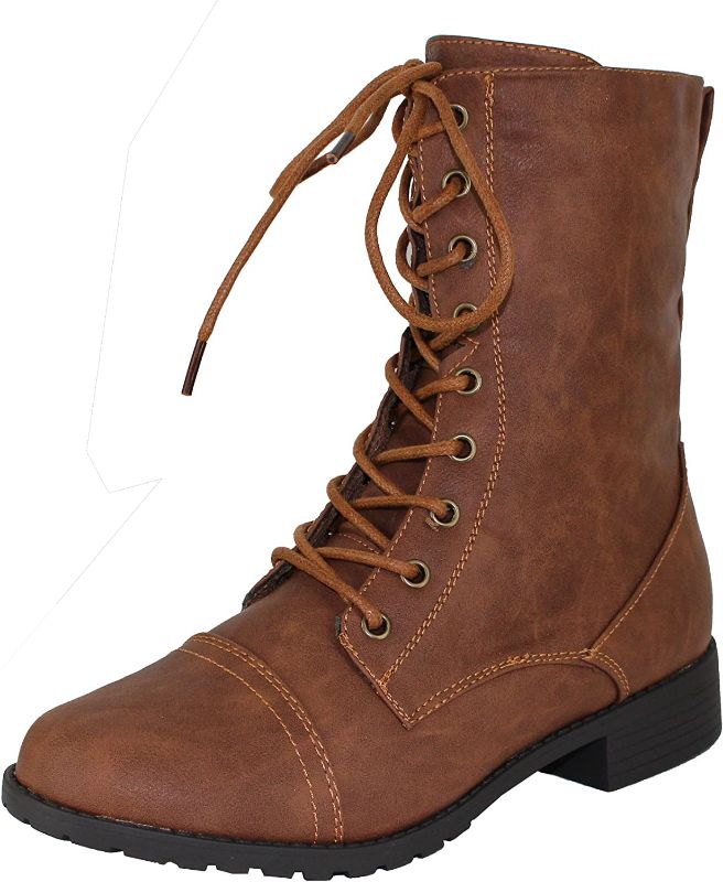 Photo 1 of Forever Link Womens Round Toe Military Lace up Knit Ankle Cuff Low Heel Combat Boots size 10 
