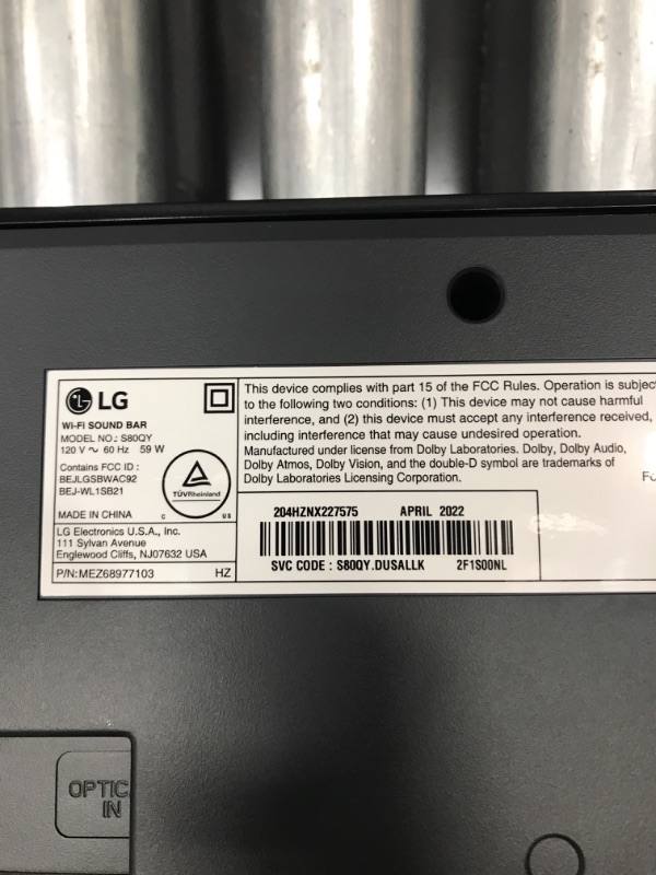 Photo 5 of LG S80QY 3.1.3ch Sound bar with Center Up-Firing, Dolby Atmos DTS:X, Works with Airplay2, Spotify HiFi, Alexa with Wireless Audio Transmitter for TV to Soundbar Wireless Connection S80QY Soundbar w/Wireless Audio Transmitter