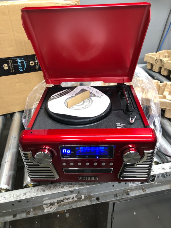 Photo 2 of Victrola 50's Retro Bluetooth Record Player & Multimedia Center with Built-in Speakers - 3-Speed Turntable, CD Player, AM/FM Radio | Vinyl to MP3 Recording | Wireless Music Streaming | Red
