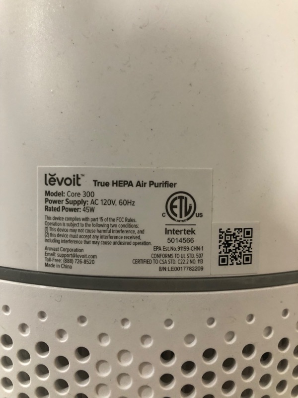 Photo 3 of LEVOIT Air Purifier for Home Allergies Pets Hair in Bedroom, H13 True HEPA Filter, 24db Filtration System Cleaner Odor Eliminators, Ozone Free, Remove 99.97% Dust Smoke Mold Pollen, Core 300, White
