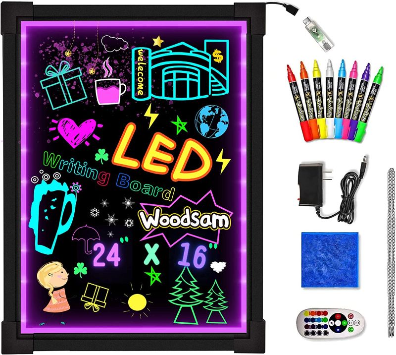 Photo 1 of Woodsam LED Drawing Painting Board - 24" x 16" Erasable Non Porous Glass Surface with 8 Fluorescent Window Markers-Best for Chalkboard Blackboard Whiteboard Bulletin/Letter/Spelling/Display/Menu Board
