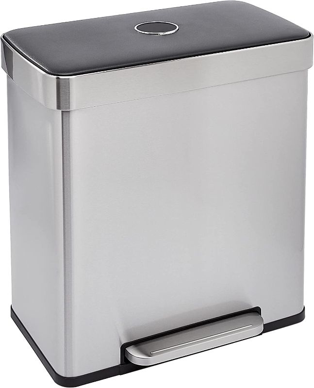 Photo 1 of Amazon Basics Rectangular Recycling Trash Can with 2 Compartments - 60 Liter
