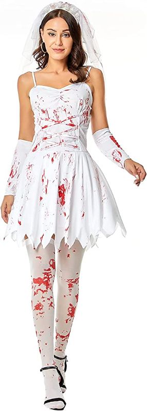 Photo 1 of Kahbin Womens Scary Bloody Zombie Nurse Costume Halloween Horror Ghost Cosplay Dress-up Bloody Nurse Uniform Party Outfits

