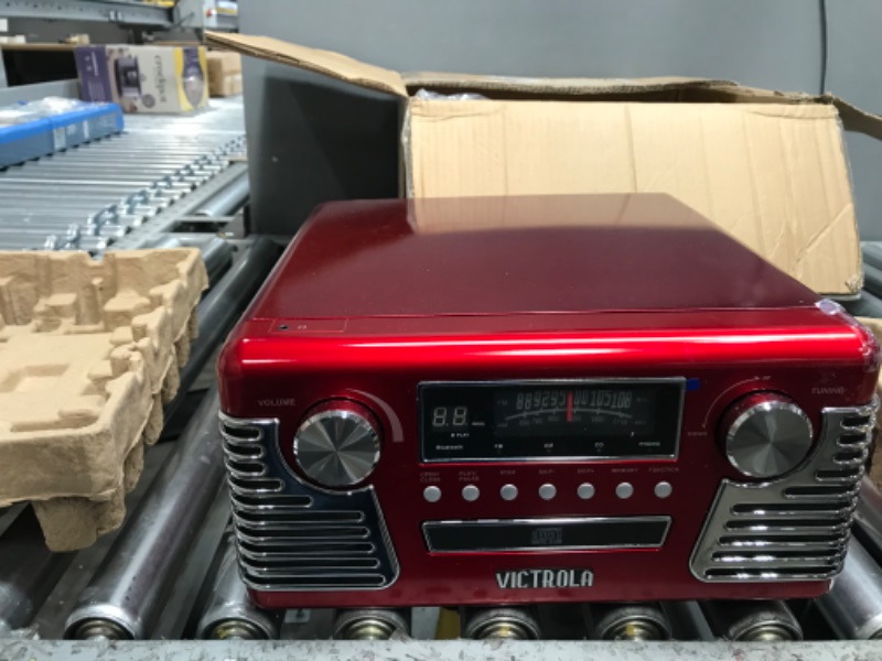 Photo 2 of Victrola 50's Retro Bluetooth Record Player & Multimedia Center with Built-in Speakers - 3-Speed Turntable, CD Player, AM/FM Radio | Vinyl to MP3 Recording | Wireless Music Streaming | Red Red Record Player