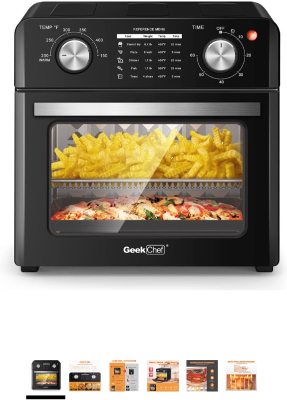 Photo 1 of Geek Chef Air Fryer Toaster Oven 10QT, 4 Slice Toast, Countertop Oven, Warm, Broil, Toast, Bake, Air Fry, Oil-Free, Accessories Included, Black (Black Air Fryer Oven with 100 Recipes)