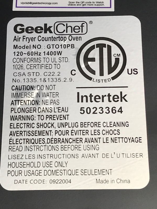 Photo 3 of Geek Chef Air Fryer Toaster Oven 10QT, 4 Slice Toast, Countertop Oven, Warm, Broil, Toast, Bake, Air Fry, Oil-Free, Accessories Included, Black (Black Air Fryer Oven with 100 Recipes)