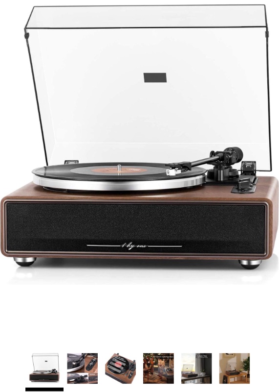 Photo 1 of 1 by ONE High Fidelity Belt Drive Turntable with Built-in Speakers, Vinyl Record Player with Magnetic Cartridge, Bluetooth Playback and Aux-in Functionality, Auto Off