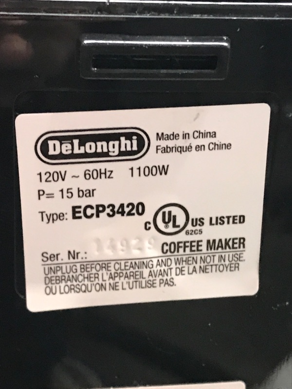 Photo 3 of De'Longhi ECP3420 Bar Pump Espresso and Cappuccino Machine, 15", Black