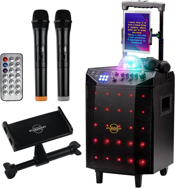 Photo 1 of Starument Portable Karaoke Machine for Adults & Kids Complete Karaoke System Includes Bluetooth Speakers on Wheels, 2 Bluetooth Microphones, Disco Ball,...
