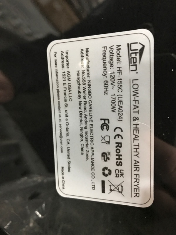 Photo 3 of *MAJOR DAMAGE* Air Fryer 5.8QT/5.5L, Uten 1700W AirFryer High-Power Electric Hot Temperature Control & Timer Knob, Non Stick Fry Basket, Dishwasher Safe, Apply to Party, Afternoon Tea, Black 5.8QT/5.5L Air fryer