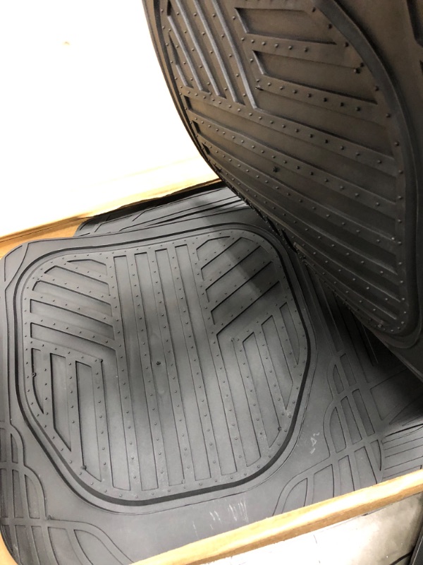 Photo 3 of Amazon Basics 4-Piece All-Weather Protection Heavy Duty Rubber Floor Mats Set with Cargo Liner for Cars, SUVs, and Trucks?Black,Universal Trim to Fit Black Thick Heavy Duty Rubber 4-Piece