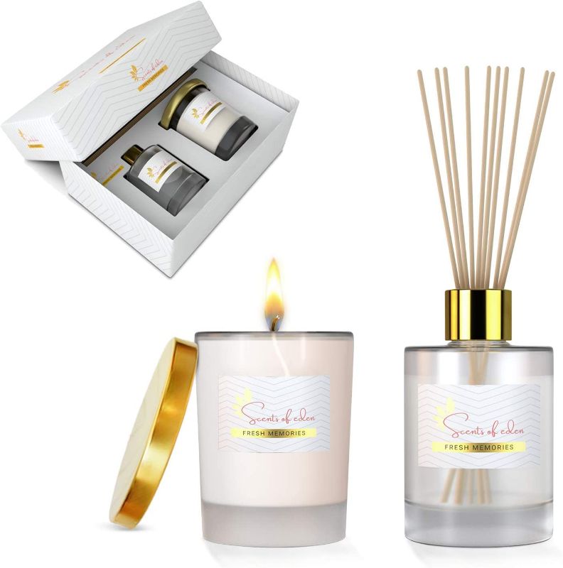 Photo 1 of 
Scents Of Eden - Gift Set with Scented Candles + Reed Diffuser (Ocean Breeze - Freedom Fields)
